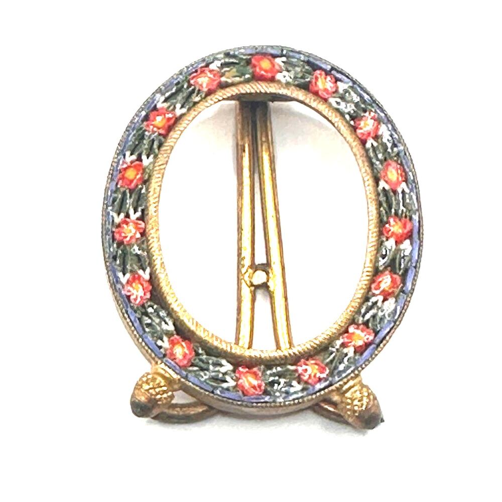 Vintage Miniature Picture Frame Made in Italy Mini Easel Mosiac Floral Oval